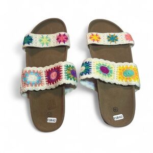 Granny Square‎ Crochet Slide Sandals Women’s Size 40 41 US 9.5 - 10.5 Grannycore